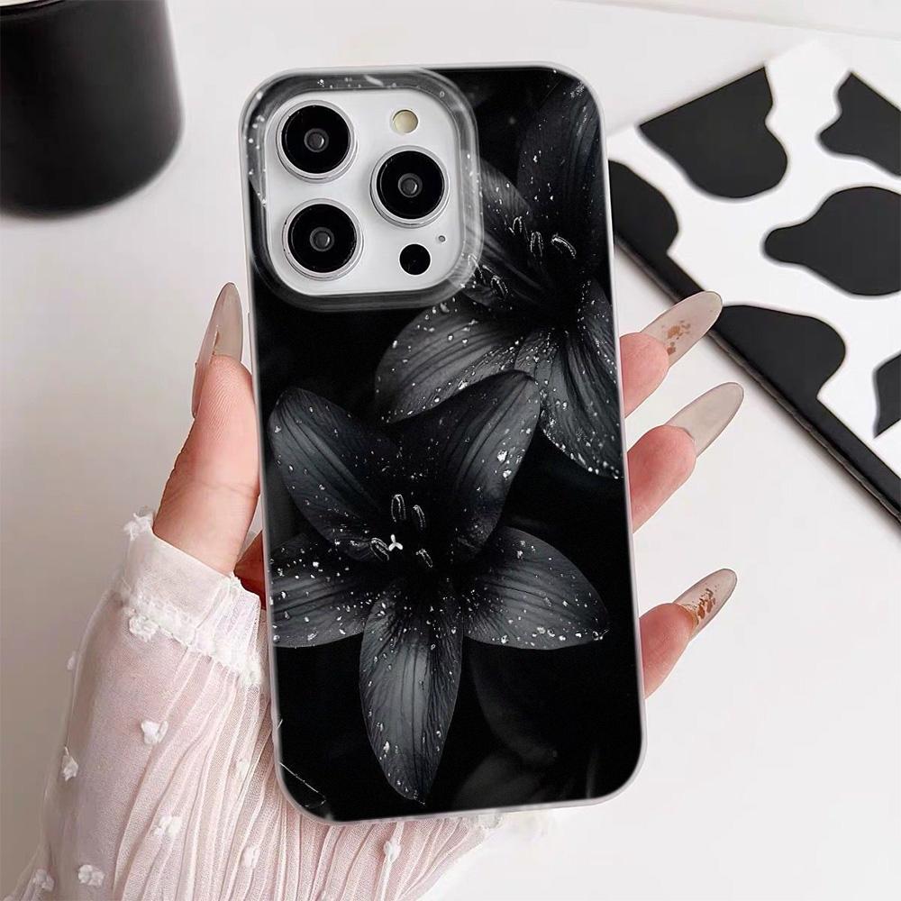 Dark Lily Flower Pattern Phone Case For IPhone 11 13 15 Pro 14 16 Plus 12 Pro Max 17Air Case Silicone Soft Clear Cover Shell