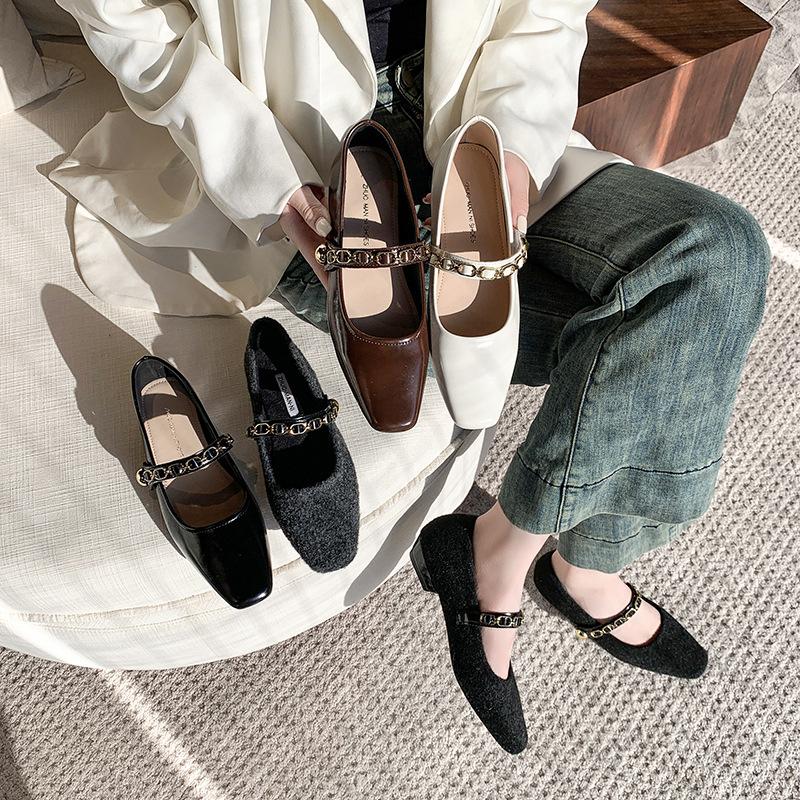 French Mary Jane Shoes Women's 2025 New Popular Spring and Summer with Skirt One-word Belt Low-heeled Single Shoes Light-mouth Small Leather Shoes