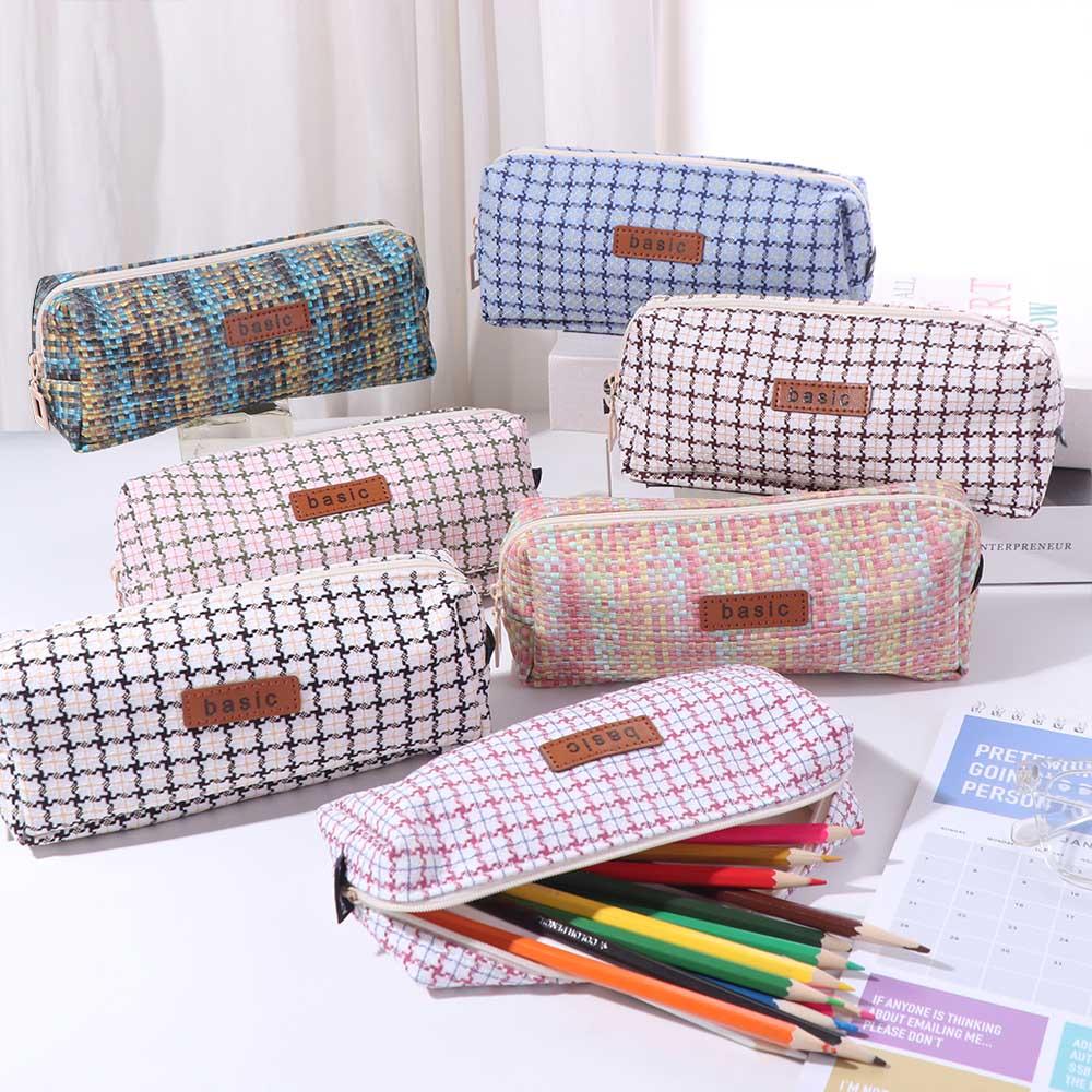 INS Simplicity Woven Pencil Case Large Capacity Pen Bag Stationery Bag Cosmetic Storage Bag Travel