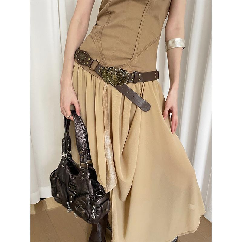 Cintura Floreale Bohemienne da Donna con Stile Etnico Vintage Accessorio in Pelle PU