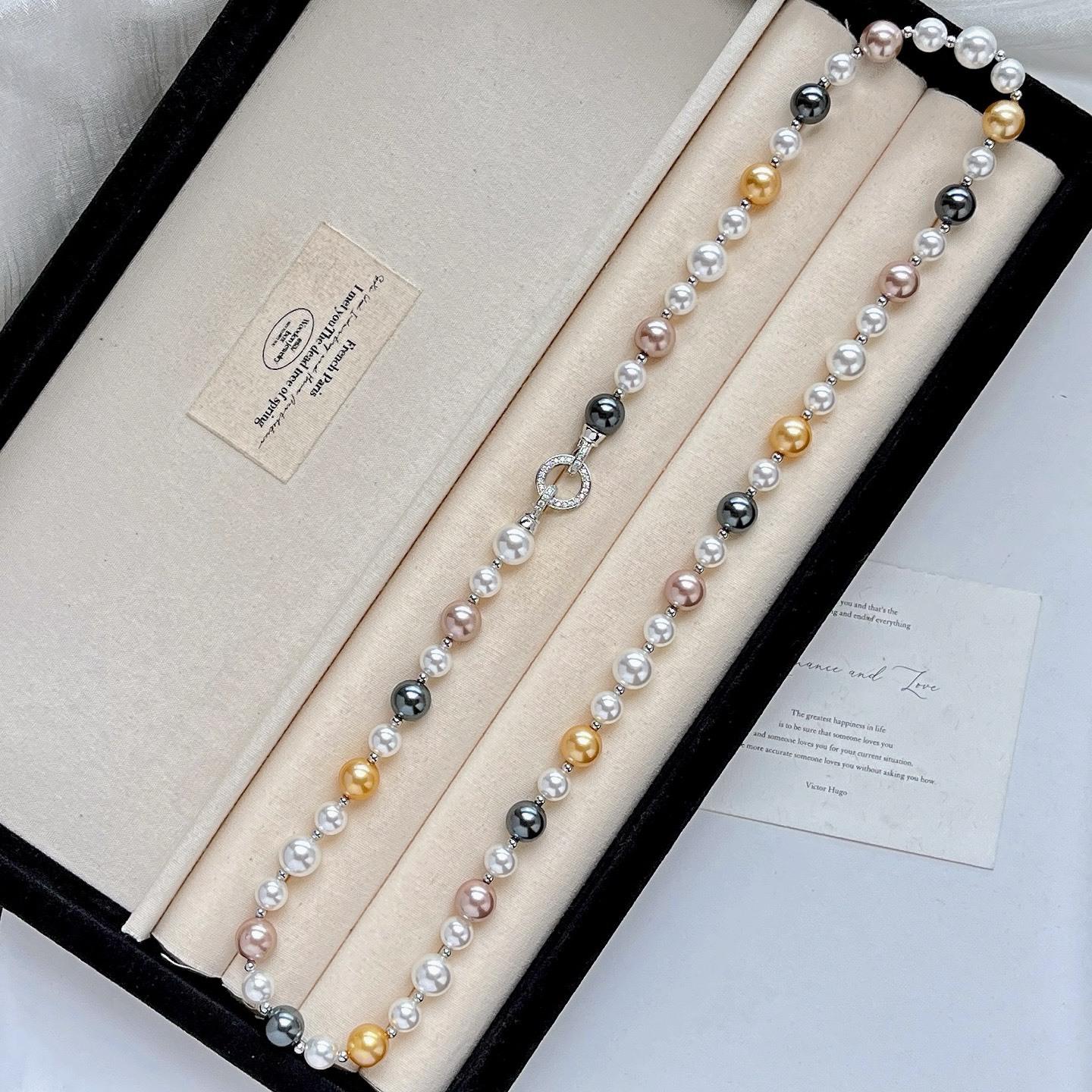 

Vintage High Quality Maillard Mixed Color Shijia Pearl Sweater Chain Necklace Collarbone Chain