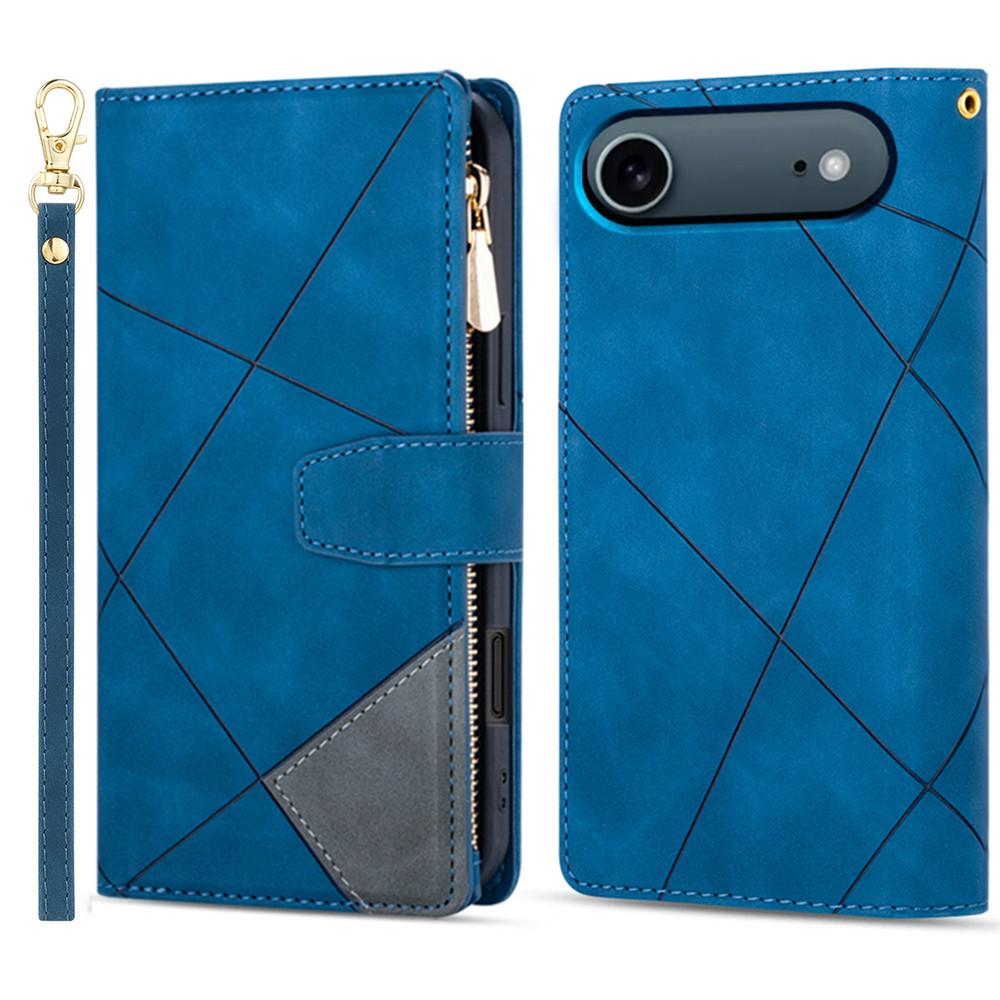For iPhone 17 Air Wallet Case Color Splicing Leather Phone Cover with Stand