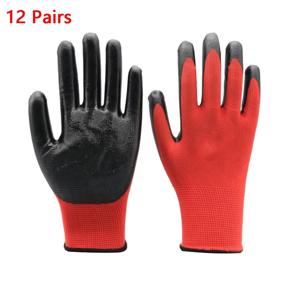 12 Pairs Crinkled Coating Work Gloves Wear-Resistant High Grip Gloves  Industrial Use 12 Pairs