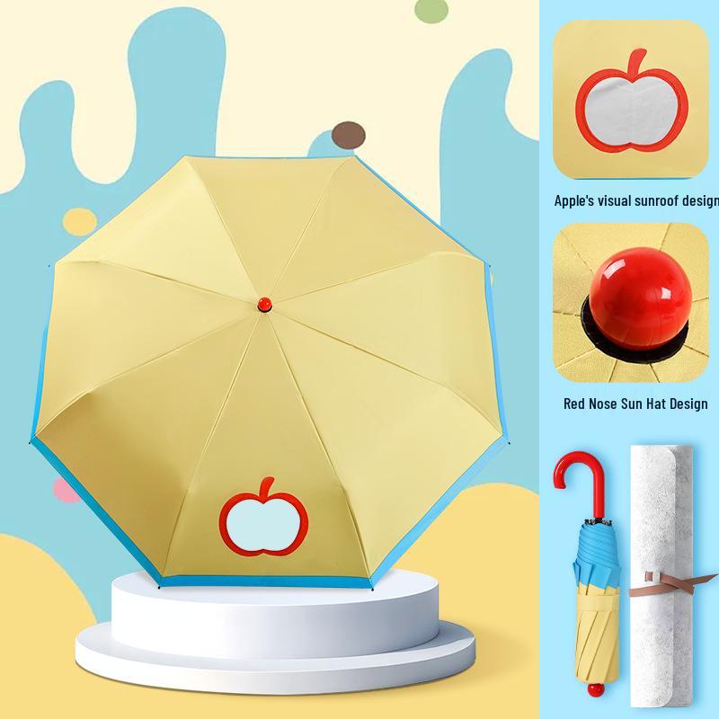 Apple Transparent Dual-Use Foldable Clown Nose Umbrella for Students - Rain or Shine