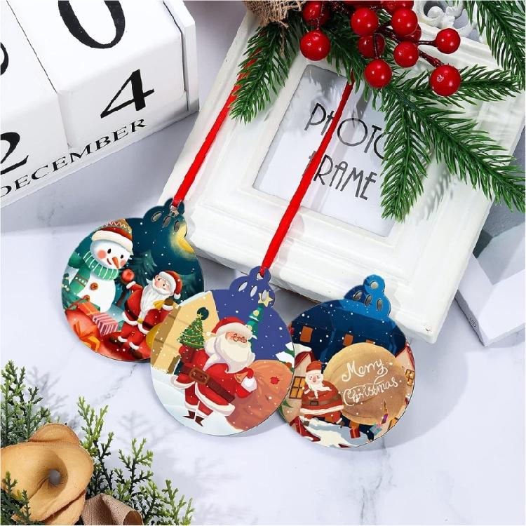 12Pcs Sublimation Round Shape Ornament Heat Transfer Christmas Tree Hanging Pendants Personalized Window Decoration