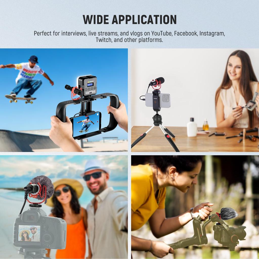 NEEWER Video Microphone, External Microphone, Plug & Play, 20-20KHz, Noise Reduction, High Sensitivity Cardioid, 3.5mm TRS/USB C OTG Cable, Shock Moun