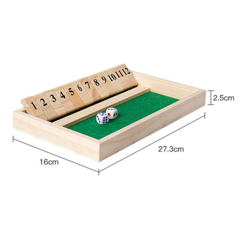 Wooden Shut Box Dice Board Game Classic Tabletop Version With 12 Numbers Pub Style Traditional Family Party Board Game Indoor