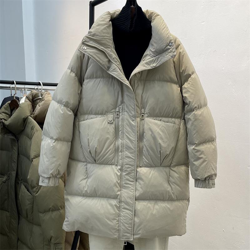 New Down Jackets for Women In Autumn and Winter, Medium and Long Over-knee Stand-up Collar, Thickened White Duck Down Jacket, Trendy and Fashionable