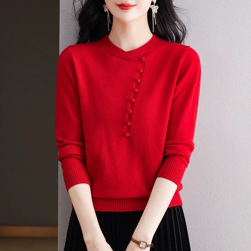 

Spring new knitted top bottoming shirt autumn and winter inner matching natal year dragon new year red sweater women One Size красный