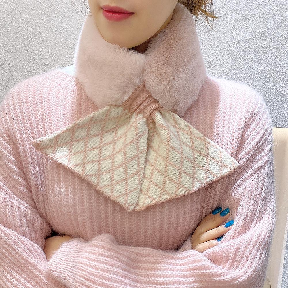 Pletená vlněná šála v korejském stylu s plyšovým akcentem - Hřejivý zimní nákrčník pro ženy a studenty