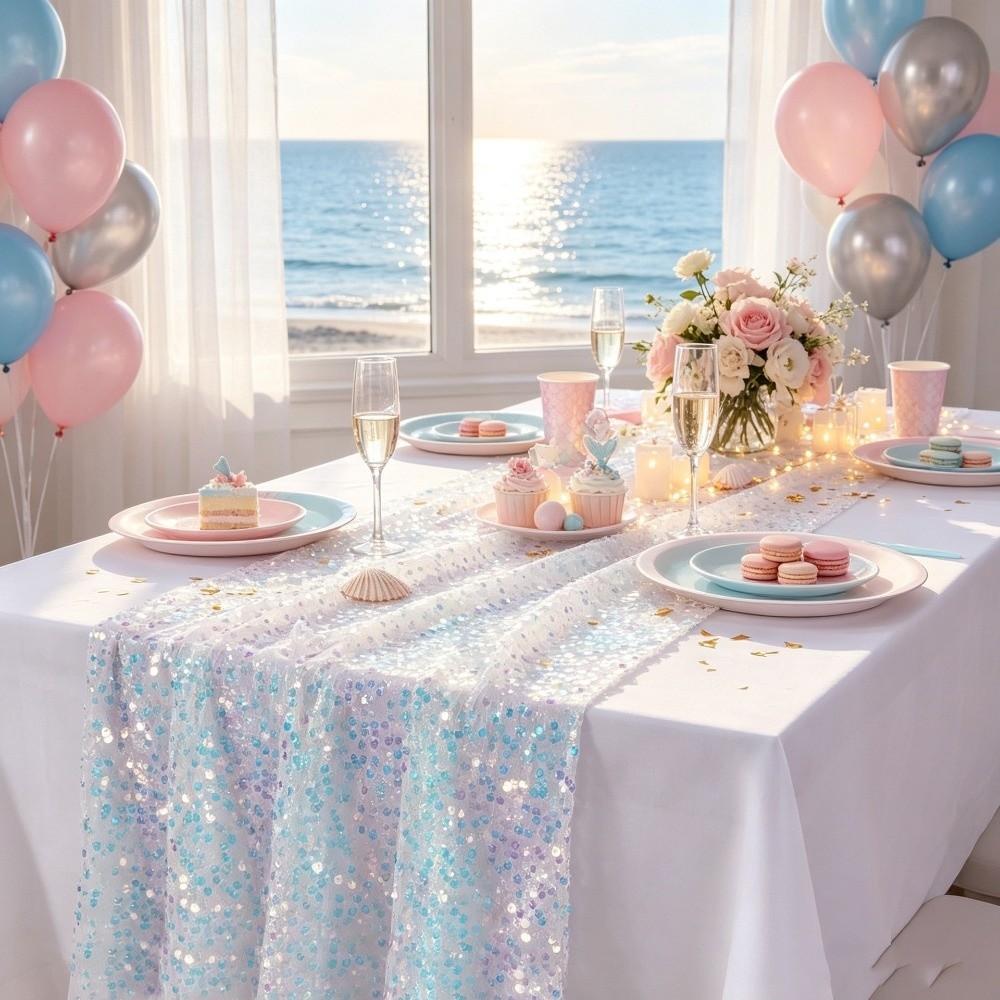 Sparkling Surface Sequin Table Runner Decorative Table Runner Party Tablecloth Mermaid Party
