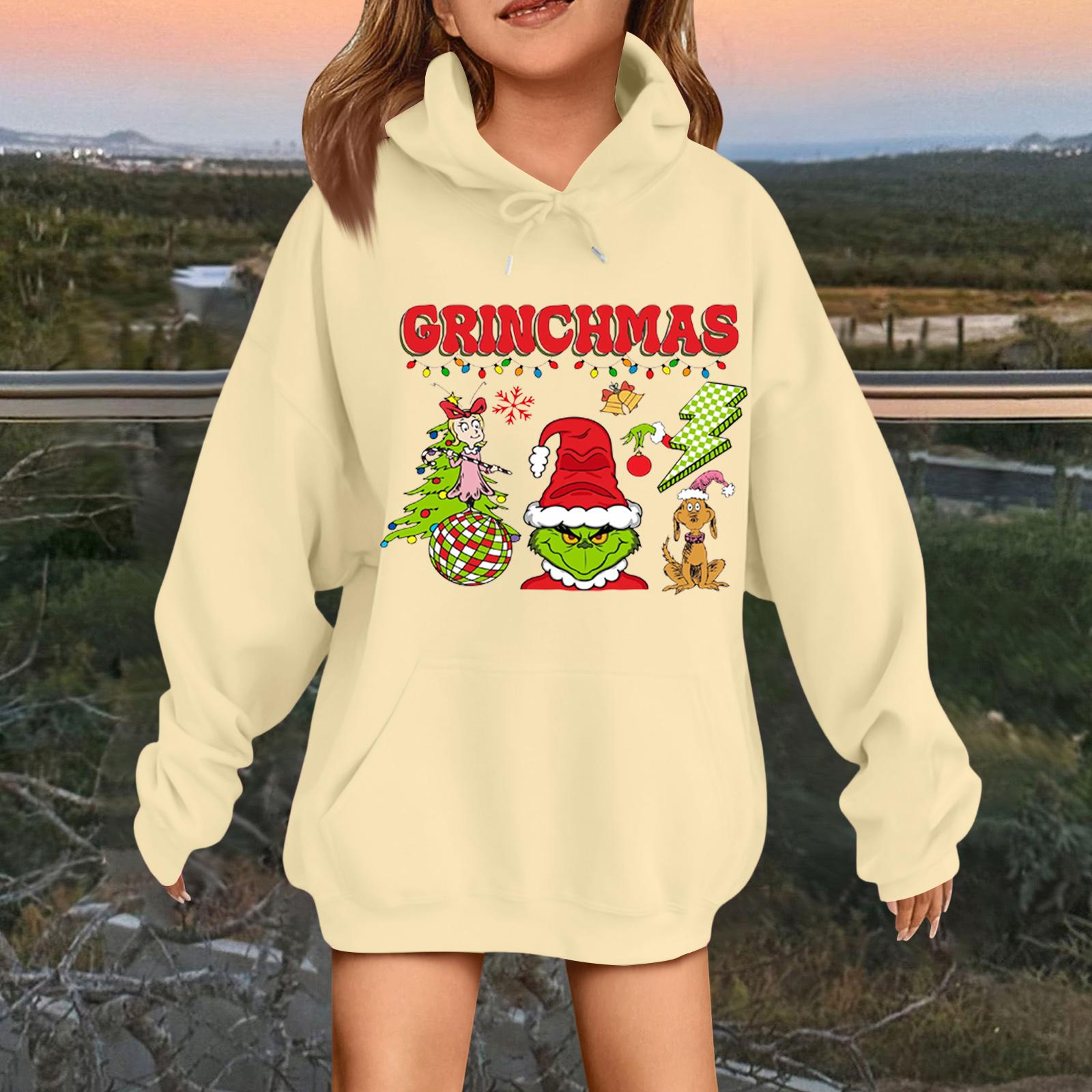 

Детская модная повседневная толстовка с капюшоном свободного кроя с длинными рукавами и рождественским принтом 110 хаки