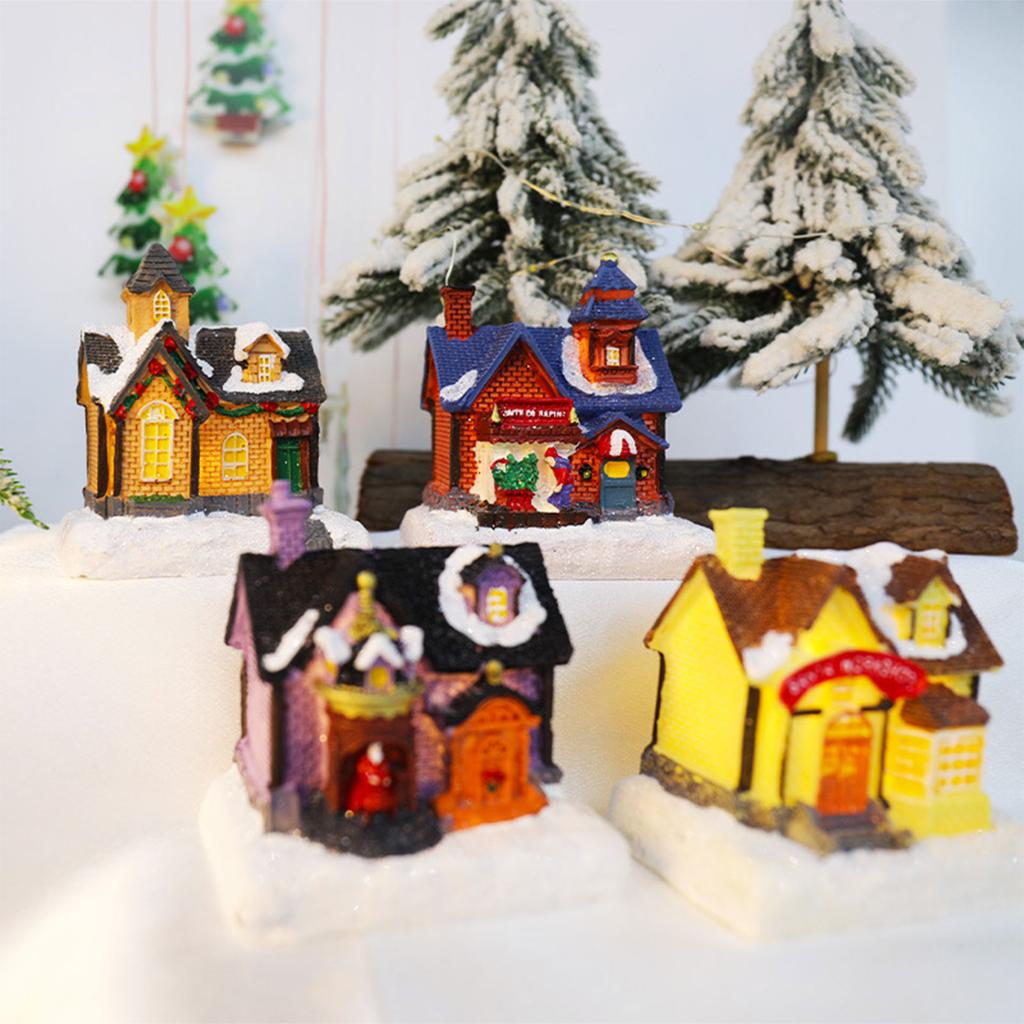 Christmas Village Houses Christmas Collectible Buildings with LED Light Christmas Decors Gingerbreads House Figurine