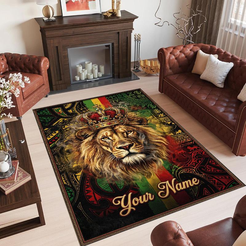 Leopard Theme Crystal Velvet Floor Rug Personalized Custom Name Text Warm Carpet Home Decoration