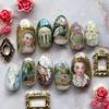 24PCS Retro Oil Paintings Patterns Almond False Nails with Glue Cute Sweet Garden Girl Stick On Nails Detachable Fake Nails Tips