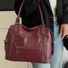 New retro style multi-bag handbag large capacity soft washed leather messenger bag solid color tote bag