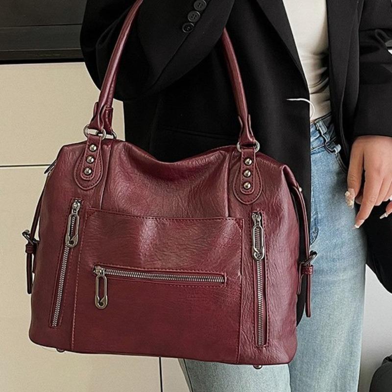 New Retro Style Multi-bag Handbag Large Capacity Soft Washed Leather Messenger Bag Solid Color Tote Bag