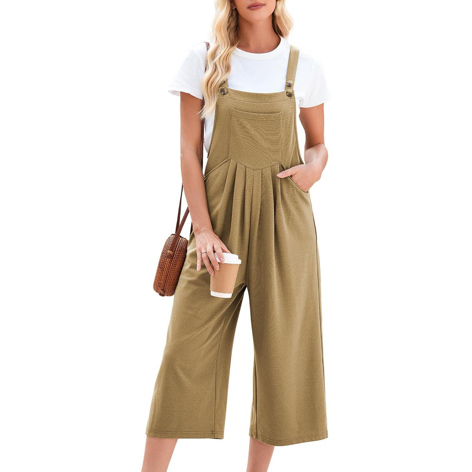 

Женские летние ребристые комбинезоны без рукавов с вырезом сзади и широкими штанинами M красный