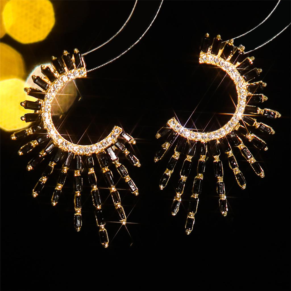 C-shaped colored glass rhinestone earrings