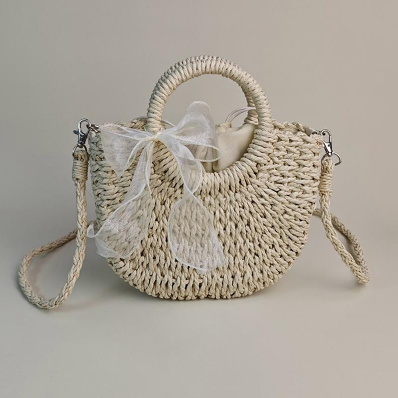 New Fashion Women Woven Bag Portable Basket Female Summer Popular Crossbody Straw Bag Beach Purses and Handbags