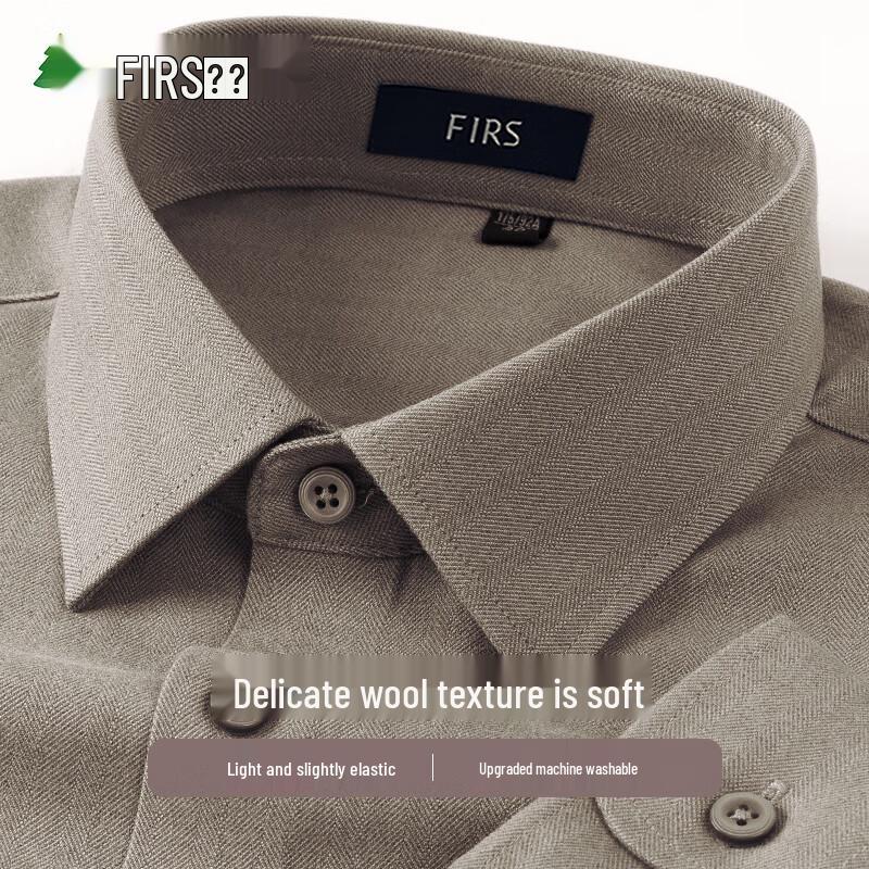 FIRS Men's Wool Blend Brushed Business Casual Long-Sleeve Shirt