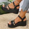 Fashion Fashion Braided Wedge Sandals for Women Summer 2025 Black Ankle Strap Platform Sandals Woman Thick Sole Non Slip Beach Sandalias