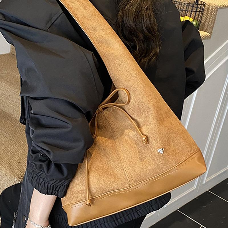 Bag women's new large-capacity retro suede tote bag French bow shoulder bag bucket armpit bag