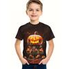 Round Neck 3D Pumpkin Printed Top Fashionable Short Sleeved Children's Boy T-shirts - Soft Medium Stretch Polyester Fabric Summer Relaxed Fit Clothing