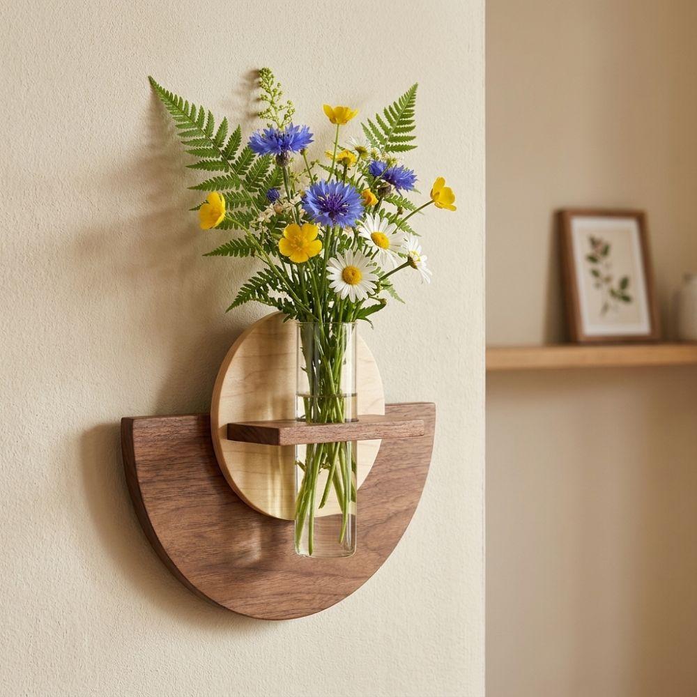 Space Saving Wood Wall Mount Flower Shelf Hydroponic Display Flower Stand Restaurant Decoration