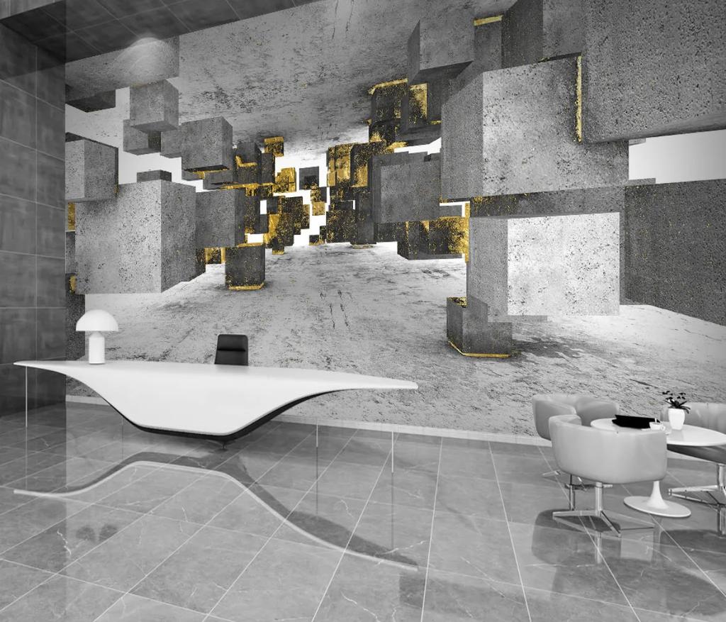3d Wallpaper Living Room Bedroom Mural Solid Gray Rectangle Minimalist Gold 3d Wall Paper