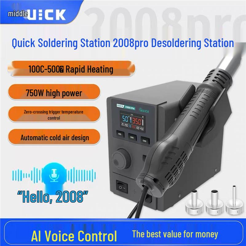 

Quick 2008Pro Mobile Phone Repair High-Temp Hot Air Gun Soldering Station, Industrial Grade with Adjustable Rotating Wind.