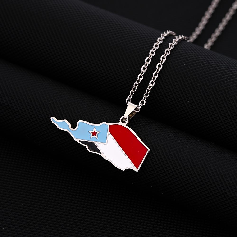 

Fashion South Yemen Map Flag Pendant Necklace Stainless Steel Men Women Country Maps Gold Color Silver Color Jewelry Gift 45cm