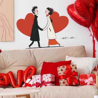 Cartoon Valentine's Day Couple Holding Hands Bedroom and Living Room Decoration and Beautification Wall Stickers