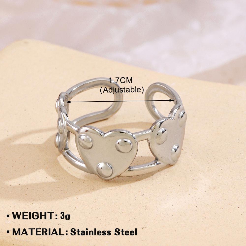European & American Fashion Stainless Steel Heart-Shaped Geometric Ring - French Retro Style