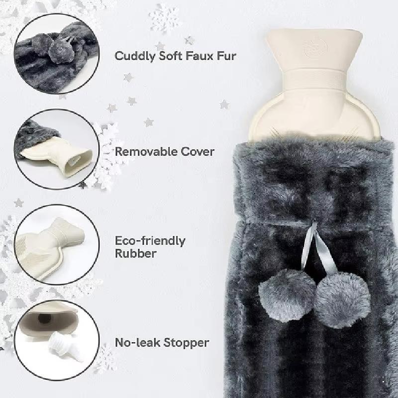 שקית לבקבוקי מים חמים ארוכים 53x10 ס"מ ורוד אפור כיסוי נשלף בקבוק מים חמים מגומי ארוך במיוחד מחמם מותניים ידיים רגליים