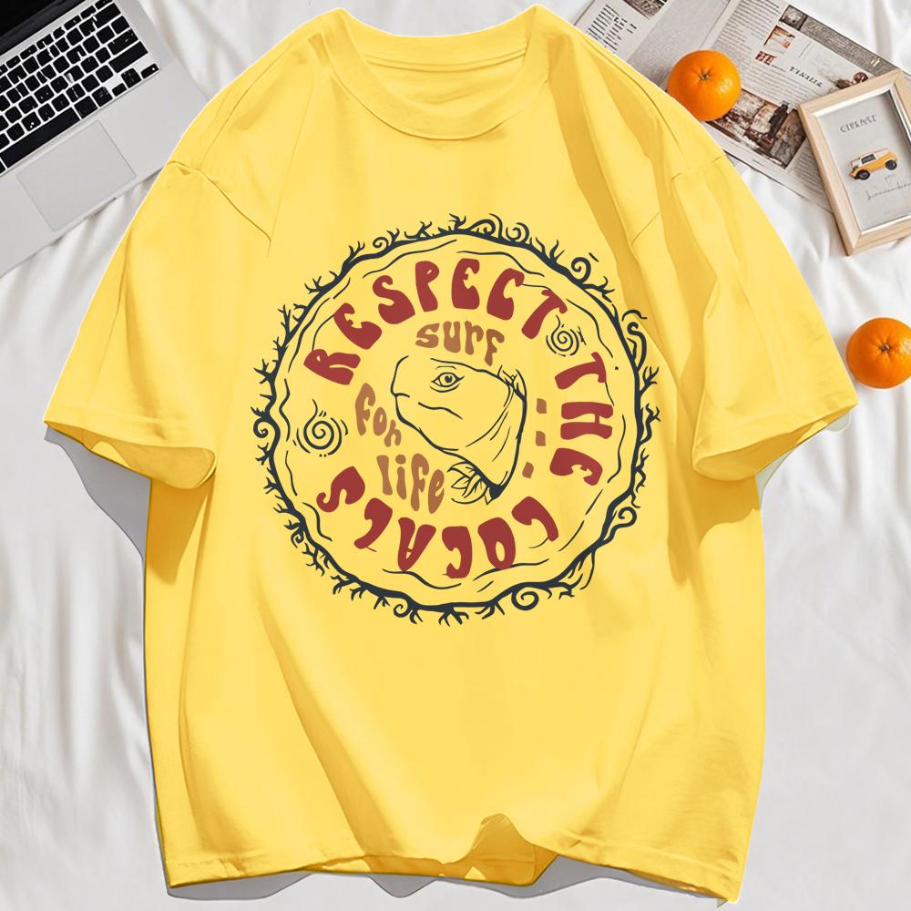 

Respect The Locals Surf for Life Print Basics T Shirt Women Hip Hop Tee Shirts ONeck Casual Short Sleeve Loose Soft Top Y2K Top S