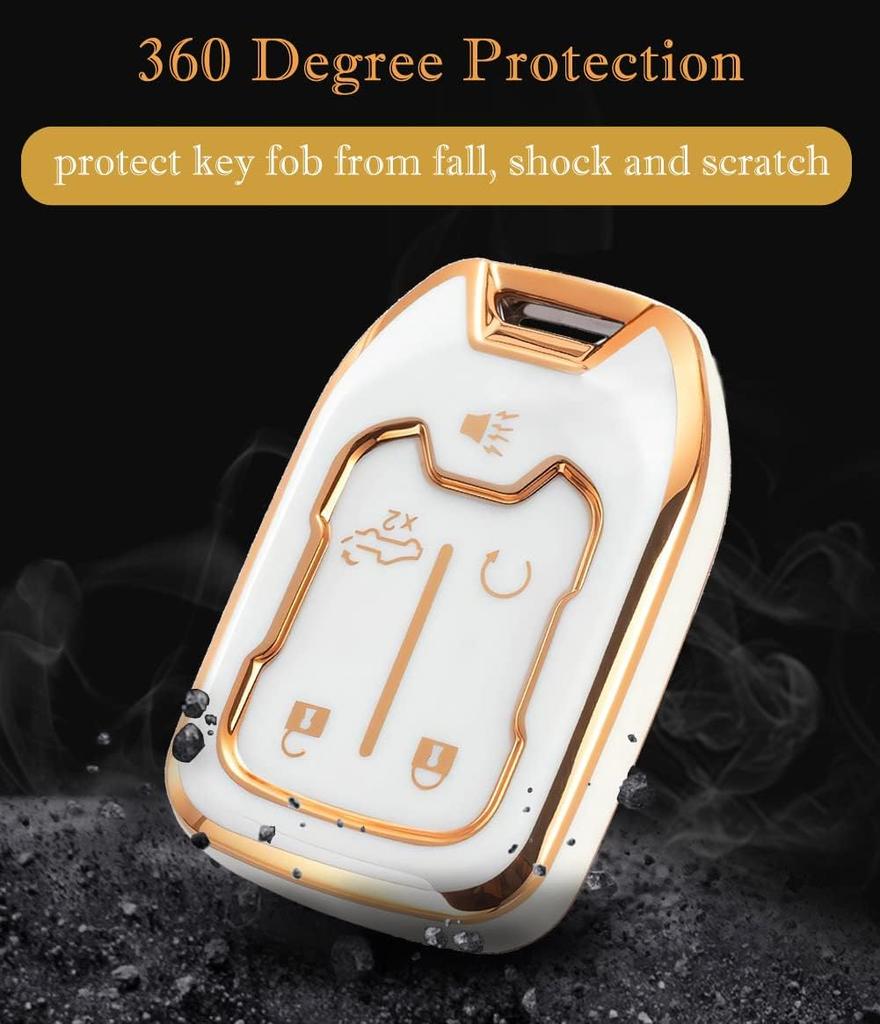 Key Fob Cover for GMC Chevy Sierra and Chevrolet Silverado Premium Soft TPU Full Cover Protection Key Fob Case Remote Key Holder 5 Buttons (A-Ivory)