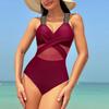 Women's Color Mesh Bikini One-Piece Swimsuit