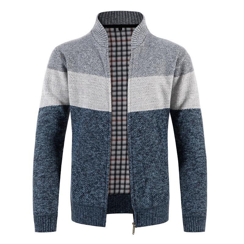 Autumn and Winter Men's Casual Cardigan Sweater Jacket, Men's Color Matching Knitted Sweater