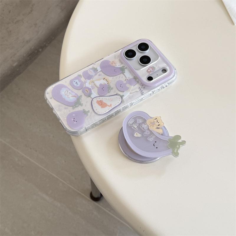 Glitter Eggplant Magnetic Cat Stand for iPhone 17/16 Pro Max/15/14 Case