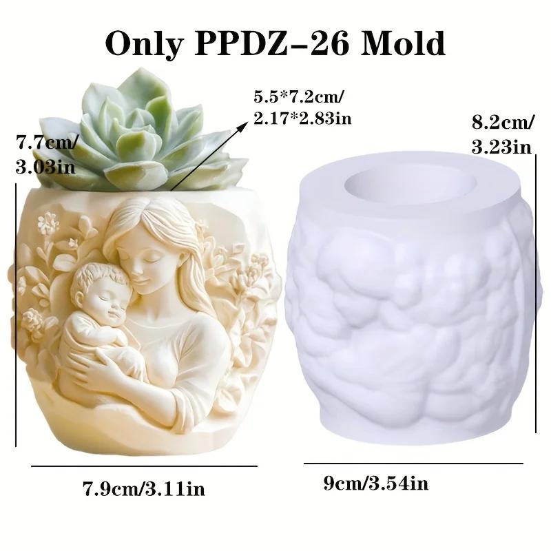 DIY Couple Embracing Statue Embossed Round Succulent Plant Pot Resin Silicone Mold Male Female Figure Candle Cup Gypsum Molds