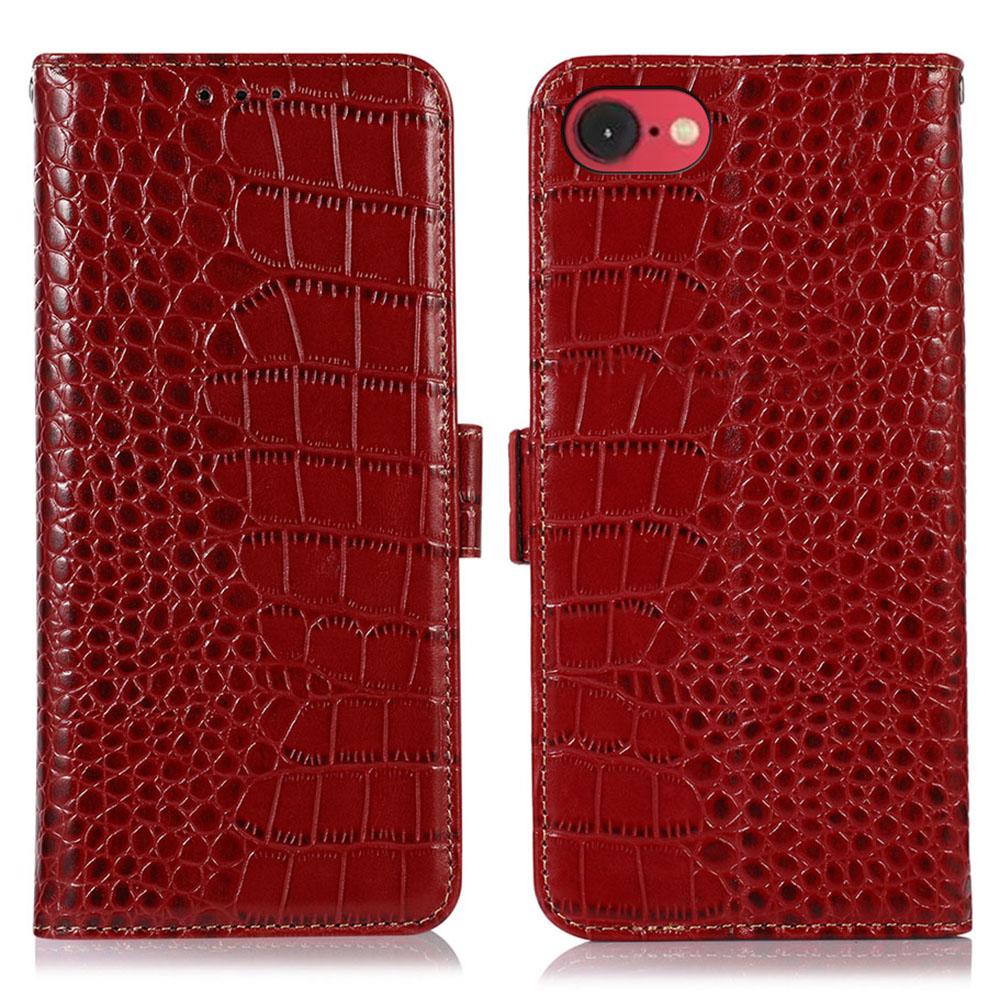 For iPhone 16e Case Crocodile Texture Genuine Cow Leather Phone Wallet Cover