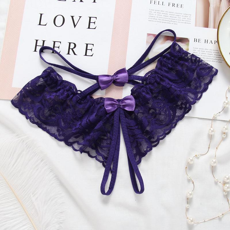 Sexy Crotch Opening Women's Panties Lingerie Lace Bowknot G-string Thong Floral Temptation Underwear for Ladies Erotic Pantys