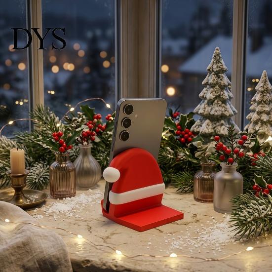 Christmas Cell Phone Stand 3D Printed Santa Hat Stand, Desk Holder for Compact Desktop Organizer Phone, Creative Sturdy Dock, Festive Holiday
