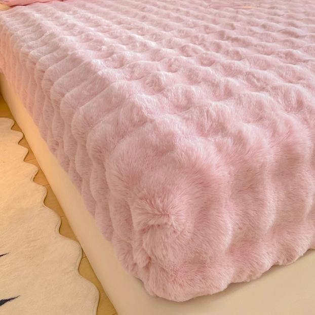 Class A Bubble Fleece Solid Color Fitted Sheet Thickened Mattress Protector Cover Fleece Bed Sheet Single Piece