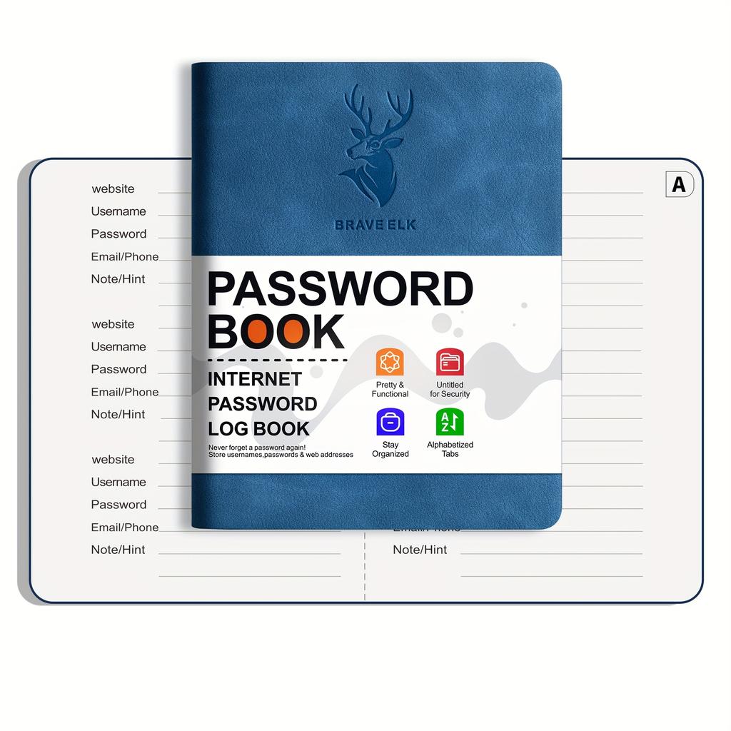 Bezpieczny dziennik w oprawie ze sztucznej skóry z dużym drukiem i zakładkami alfabetycznymi – zapobiega kradzieży tożsamości, bezpieczne przechowywanie haseł