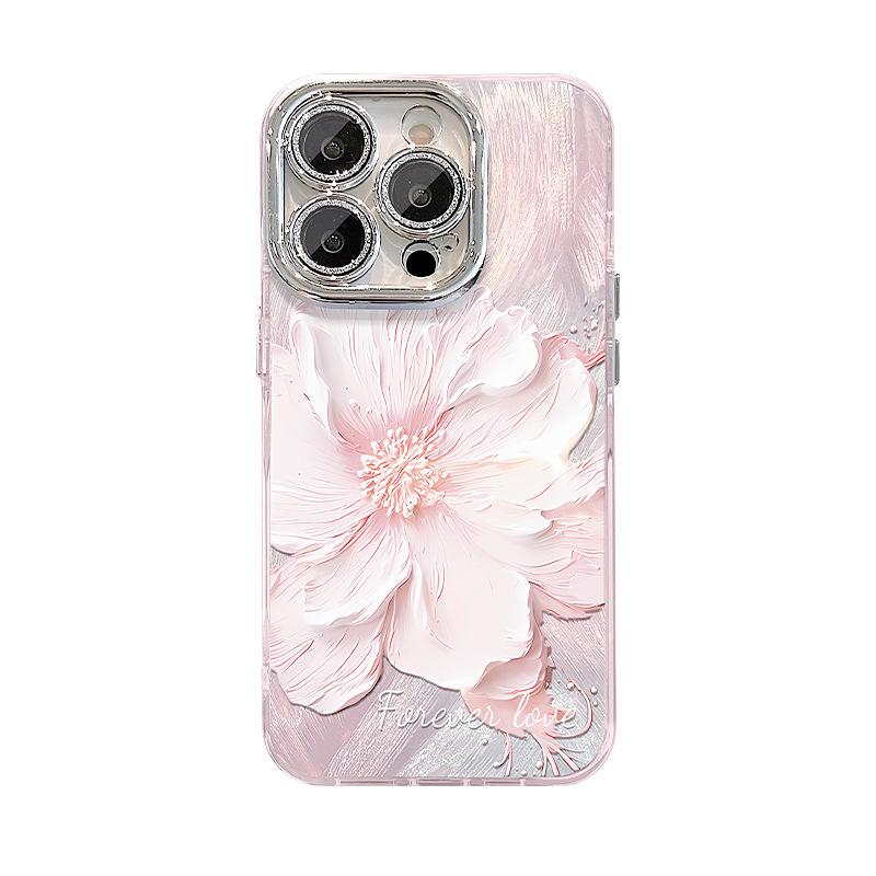 Oil Painting Flower Stand Suitable for Apple 16promax Phone Case 15, Down Gauze Anti-drop 13, Full Cover 14, High-end Feel 11