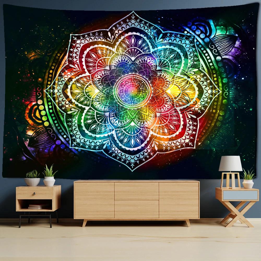 India Mandala Tapestry Wall Hanging Boho Decor Wall Cloth Tapestries Psychedelic Hippie Night Moon Tapestry Mandala Wall Carpet