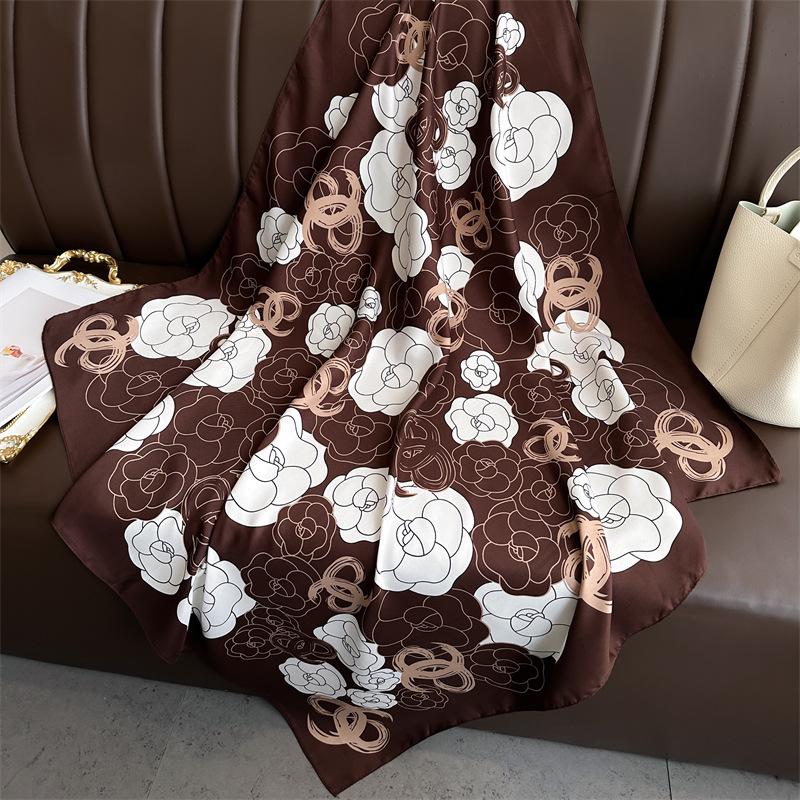 Women's Retro Twill Silk Scarf - 90cm Versatile Shawl for Travel & Sun Protection