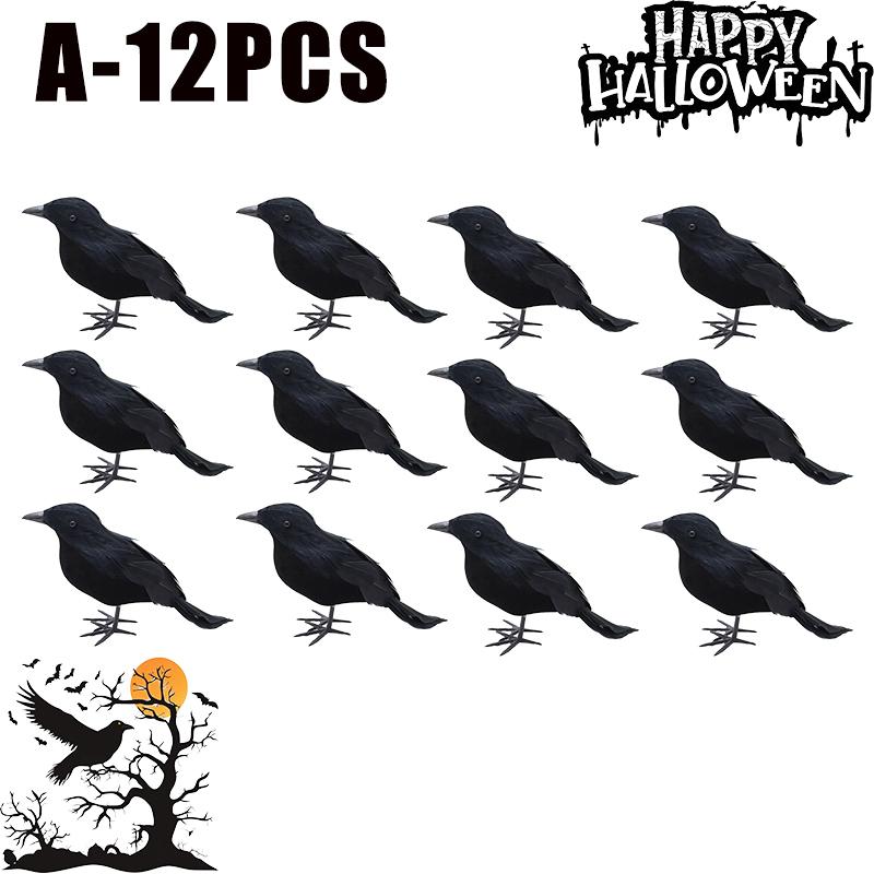 Spooky Halloween Black Crow Feather Decor Set Scary Ravens for Outdoor Garden Party Decoration Creepy Bird Themed Ornaments
